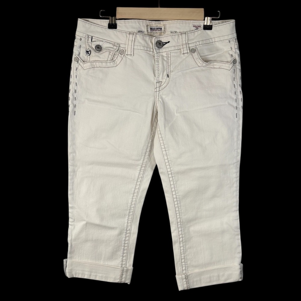 Mek Denim Jaisalmer White Capri Jeans Womens 29 Handcrafted Thick Stitch Cropped
